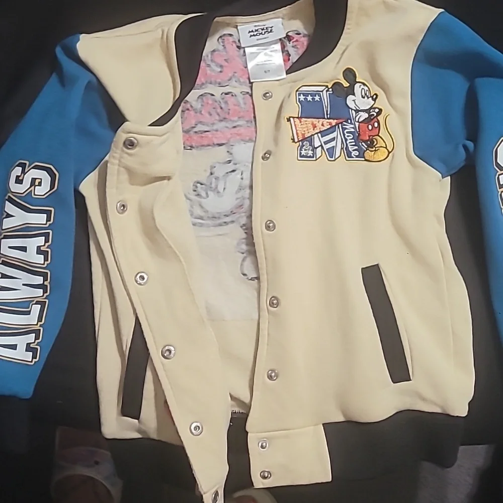 Disney Mickey Mouse Bomber Varsity Fleece Lined Jacket Boys Size 6/7 - Picture 5 of 7